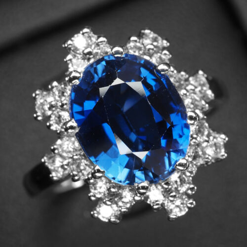 Charming Royal Blue Sapphire 6.10Ct 925 Sterling Silver Handmade Rings Size 6