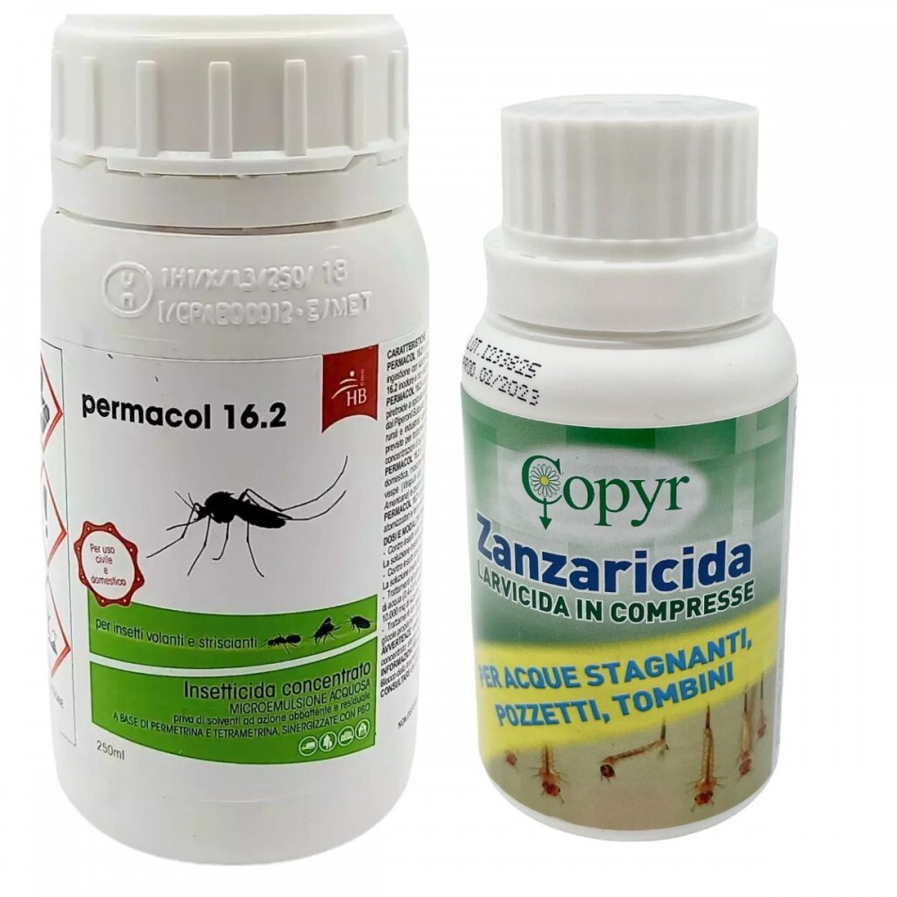 Kit per disinfestazioni contro le zanzare, insetticida da 250 ml e 50 compresse