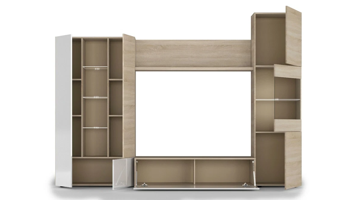 ESSENTIAL TV Entertainment Unit Modular Wall Media Oak White