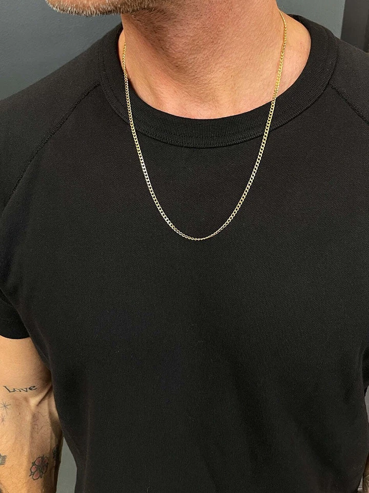 Collar de cadena cubano de oro amarillo macizo de 14K de 2,5 mm 16" 18" 20" 22" 24" 26" 30" Foto 2 de 4