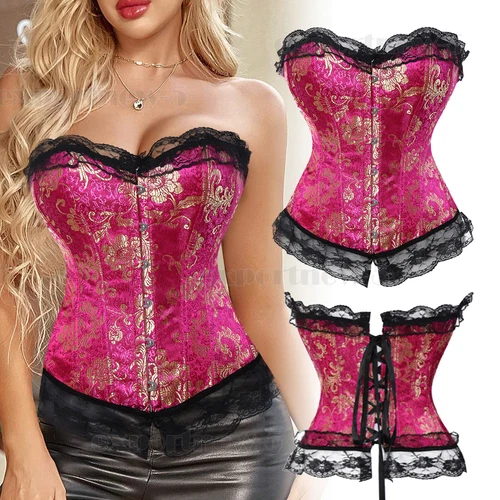 Women Plus Size Bridal Lingerie Lace up Satin Boned Corset + G-string Size 6-24 - Picture 19 of 34