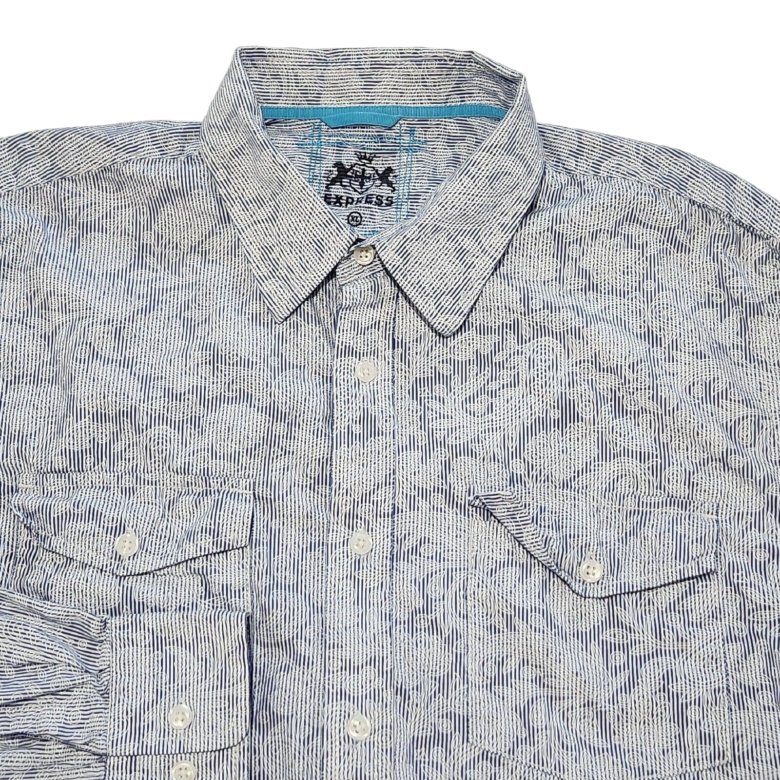 Express Mens XL Shirt Long Sleeve Button Down Cotton Blue/White Stripe Floral