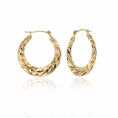 1'' Graduated Twisted Textured Polished Oval Hoop Earrings Real 14K Yellow Gold