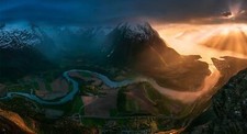 Landscape sunset norway field road mountains clouds sun Custom Gaming Mat Desk