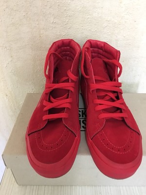 all red low top vans