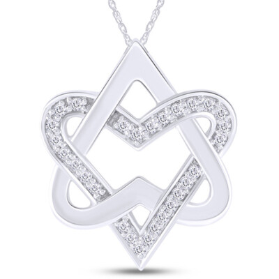 1/5 ct Diamond 10K White Gold Star Of David Heart Pendant Valentine's Day Gift