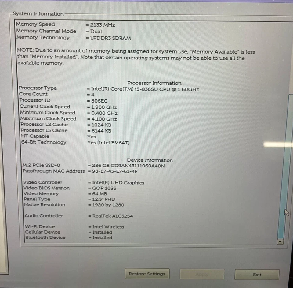 Dell Latitude 7200 2 in 1 Tablet - i5-8365U - 8GB RAM - 256GB SSD - WIN - WI-FI - Image 3 of 4