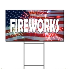 Fireworks Flag Corrugated Plastic Yard Sign /FREE Stakes