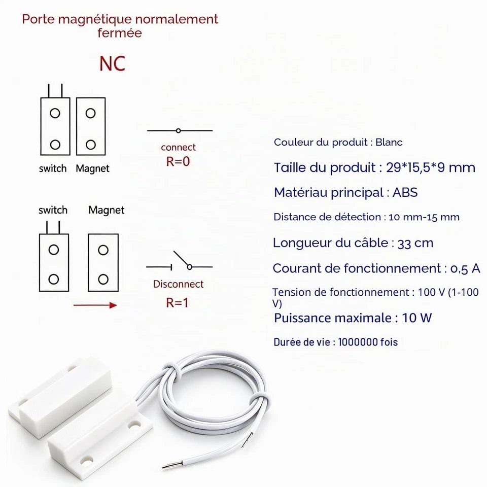 5 Contacts magnétiques encastrés porte fenêtre Gebildet alarme - Photo 3/4