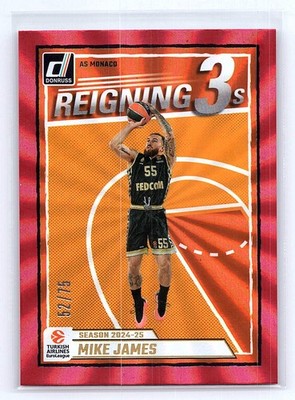 Mike James 2024-25 Donruss EuroLeague #5 Reigning 3s Red Laser #/75