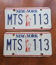 Vintage New York State Statue Of Liberty License Plate Set Pair Auto Tag MTS-113