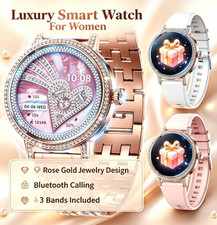 Luxury Smart Watch for Women Rose Gold Jewelry Bluetooth Call Fitnes iOS Android