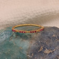 Natural Ruby Gemstone Band Ring Solid 14k Yellow Gold Stackable Proposal Jewelry