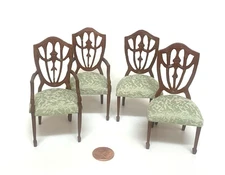 4 BESPAQ DOLLHOUSE MINIATURE HEPPLEWHITE CHAIRS W/NEW WALNUT FINISH 3770-71 NWN