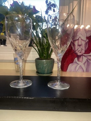 Set 2 Lenox Vintage Firelight Crystal Glass Wine Glasses Made In USA Stamped 8''