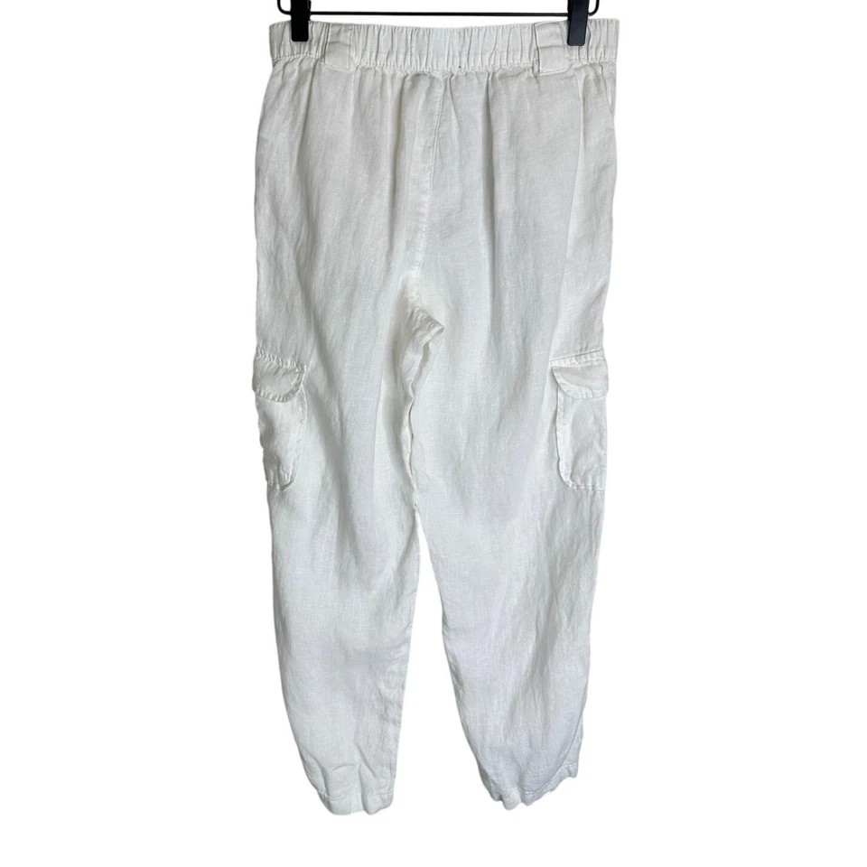 Pantalones cargo Rachel Roy blancos 100 % lino tiro alto cintura elástica viaje playa S Foto 2 de 4