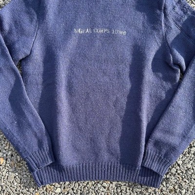 【希少】RRL military wool knit navy stencil RRL Military Wool Knit Navy Stencil Sweater Medium Rare 90s US