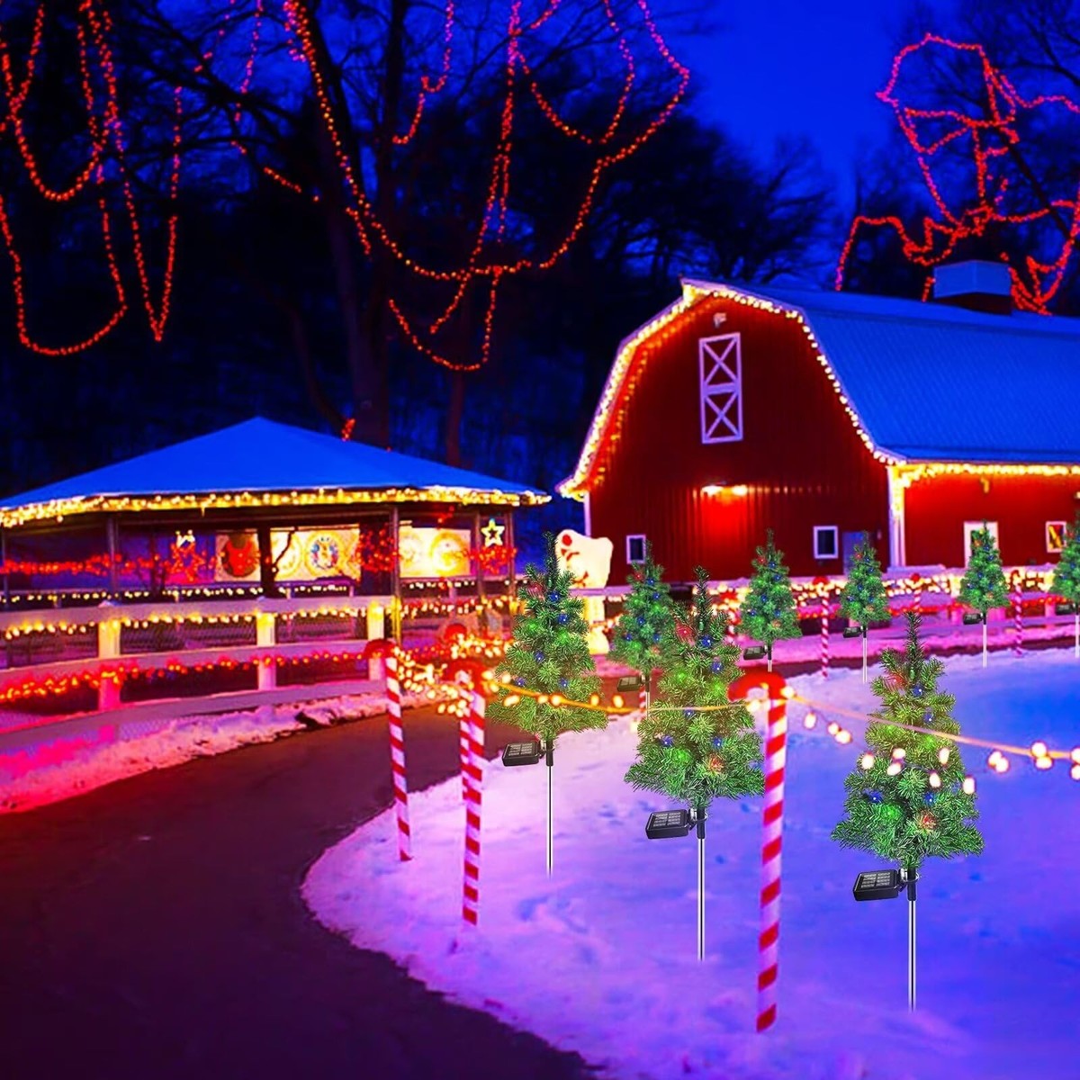 2025 6-Pack Moving Christmas Lights – Solar & Battery Powered, IP65 Waterproof LED Outdoor Decor, Classic Holiday Shapes (Santa, Reindeer, Snowflake, Tree)