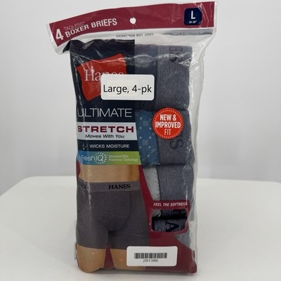 Hanes Men's 4 Boxer Briefs size L Large Ultimate Stretch Tagless Fresh iQ