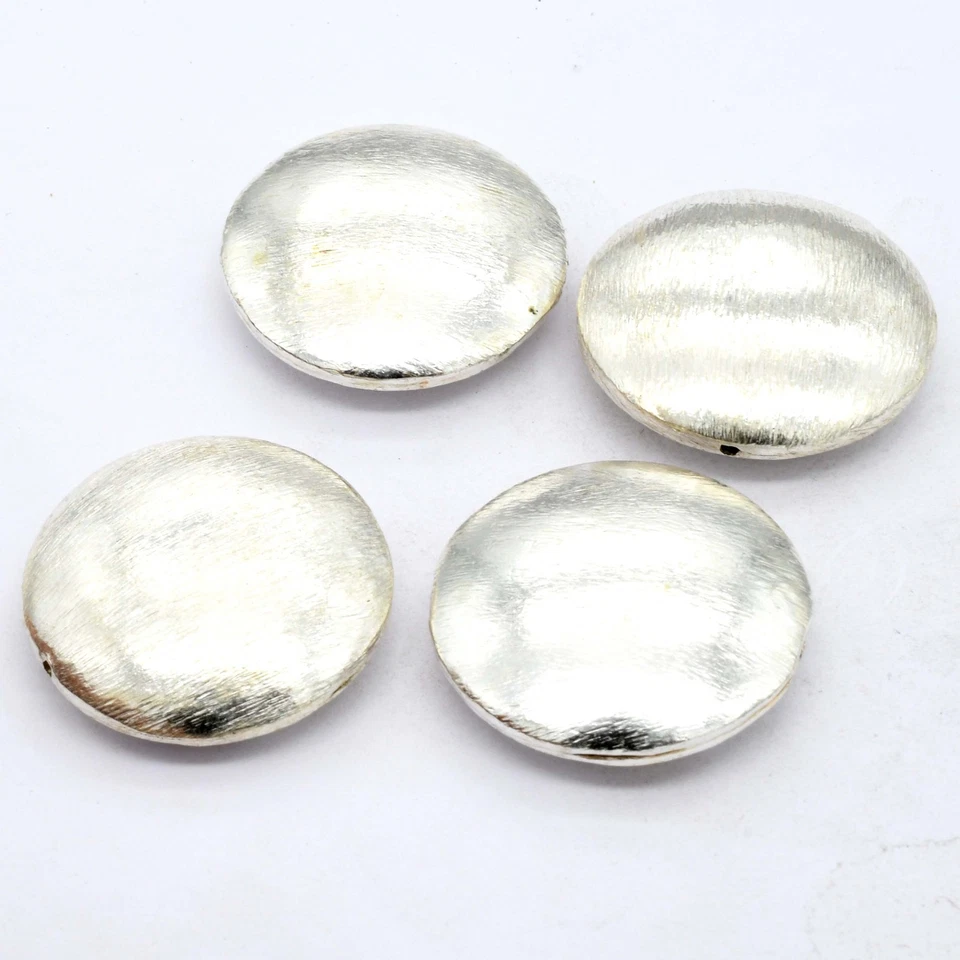 5 PCS 30X9MM FLAT ROUND PUFF BRUSHED BEAD STERLING SILVER PLATED 101 - Image 4 of 4