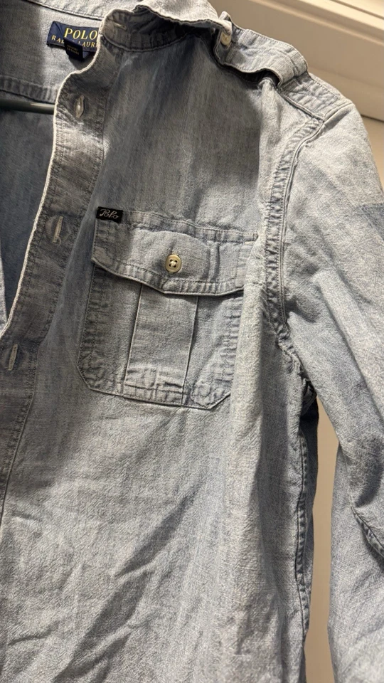 Рубашка Polo Ralph Lauren джинсовая на пуговицах молодежная для мальчиков 14 16 большая военная ВМС США морская - Изображение 3 из 4