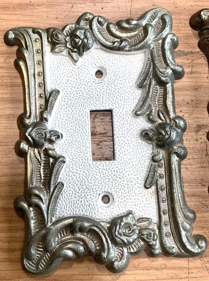 Lote de 2 cubiertas de interruptor de luz blanca y rosas doradas vintage EDMAR 60T y 60TTT Foto 3 de 4