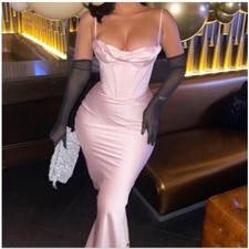 HOUSE OF CB 'Charmaine' Blush Pink Corset Maxi Dress NWOT size L