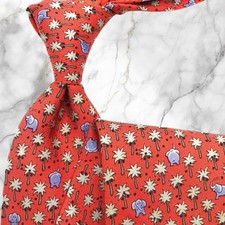 Hermes Neck Tie Elephant Tree Pattern Silk Orange No Box Tags Good Condition