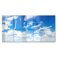 Wanduhr Glasuhr Aus GehäRtetem Glas Wolken Am Himmel WeißE Zeiger 60X30 Cm