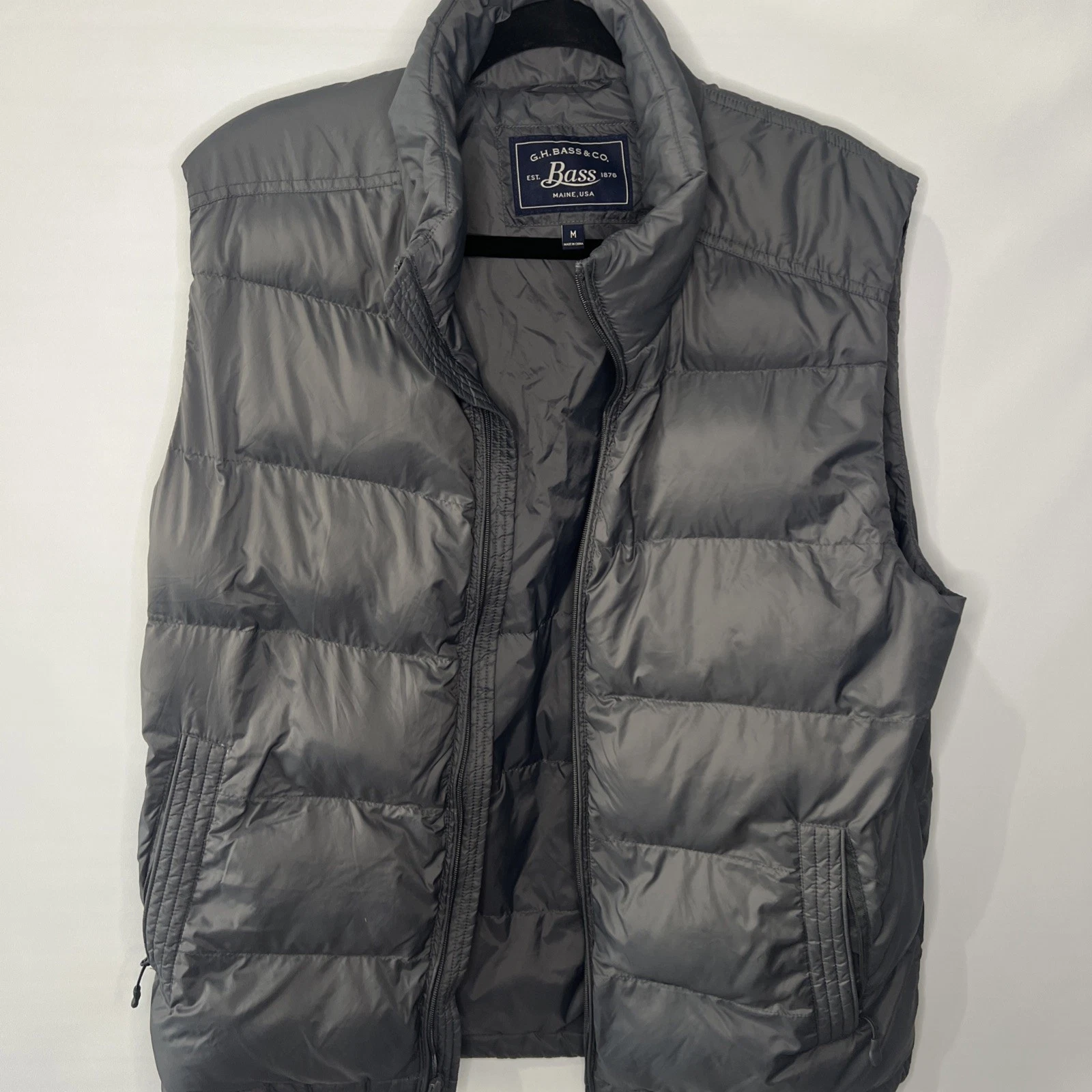 G.H. Bass & Co. Vest Medium Gray Puffer Vest Full Zip Outdoor Mens