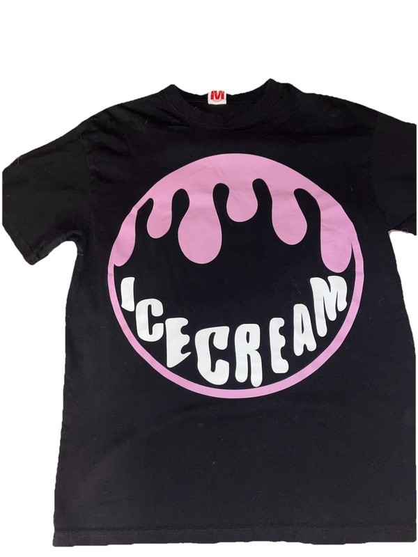 Icecream Men's Black Graphic Logo T-Shirt Pink/White Print Cotton Crew L