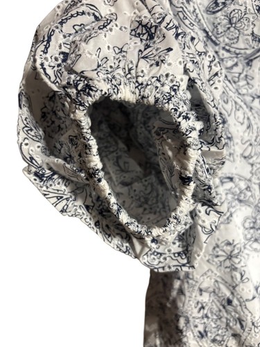 CeCe Damen Bluse Größe M blau weiß Blumen Rüschen Puffärmel - Bild 4 von 7