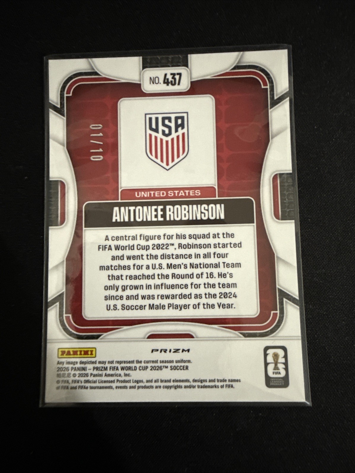 2026 Panini Preferred Prizm FIFA World Cup Antonee Robinson #437 Gold #1/10 view 2