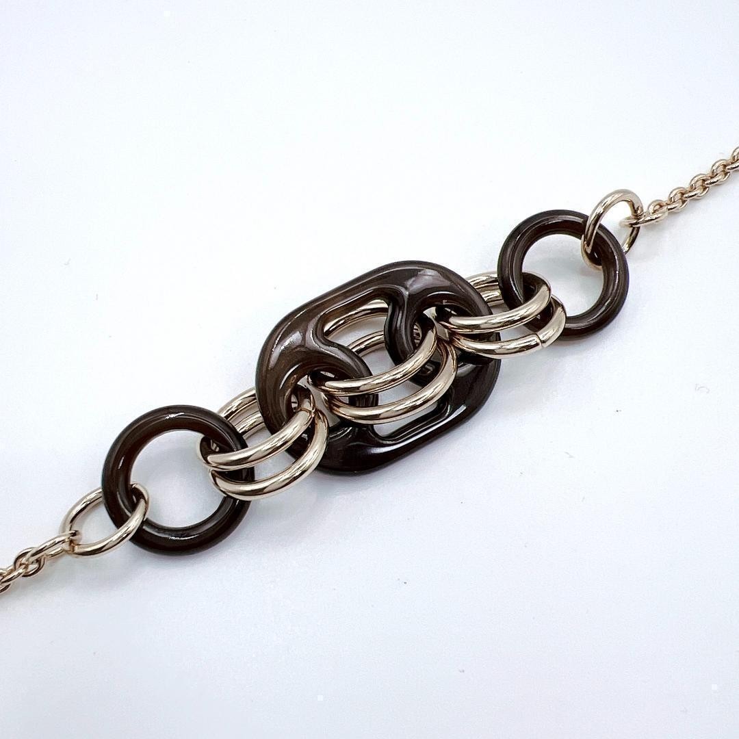 HERMES Eurydice PM Buffalo Horn Metal Gold Tone Chain Necklace 67cm w/Box thumbnail 7