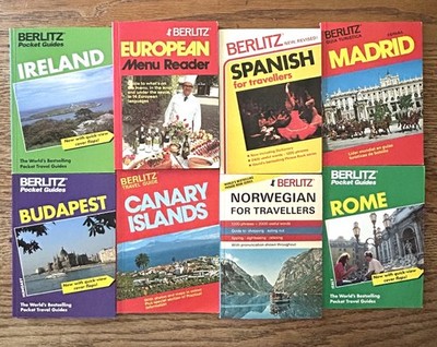 Lot of Eight Vintage Berlitz Pocket Travel & Language Guides Europe 1986-1996