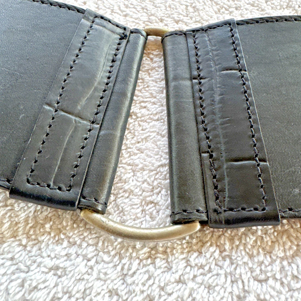 Cinturón Locomotora Doppia Vita Ancho Italiano Cuero Negro y Hebilla Metal Dorado De Colección S Foto 3 de 4