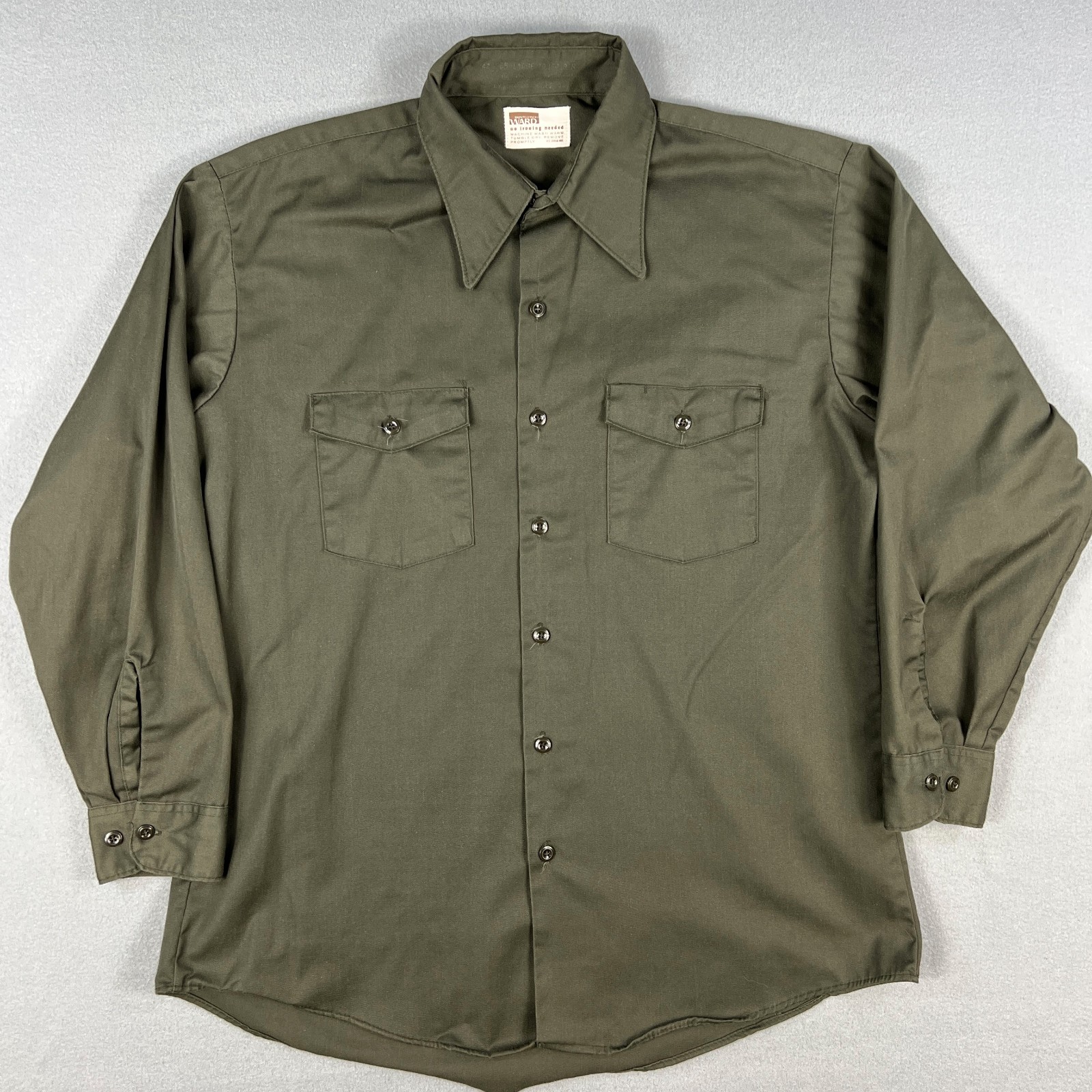 VTG Montgomery Ward Work Shirt Fits Medium Olive Green 60s 70s Rockabilly USA
