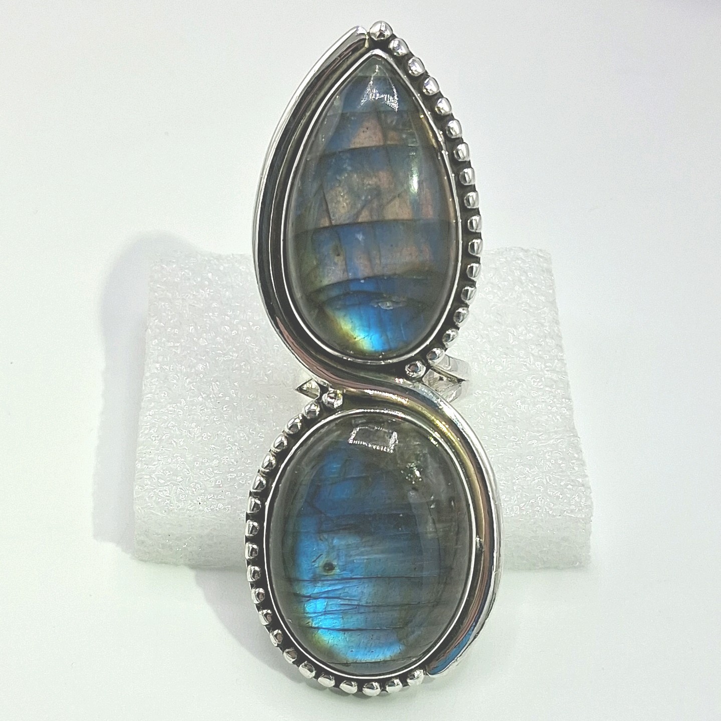 Large Double Labradorite Stone Solid 925 Sterling… - image 5