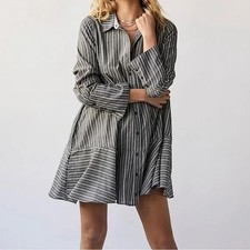 Free People All For You Striped Shirt Dress Grey Size S NEW