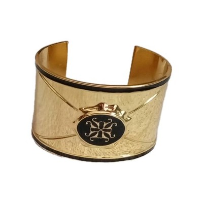 Retired Rustic Cuff Bracelet Shiny Gold Metal Black Detail RC Logo Pre Signature