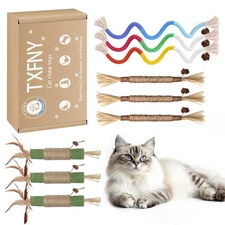 9PCS Premium Cat Chew Stick Toy with RefillableNatural Catnip, Safe Teeth Cleani
