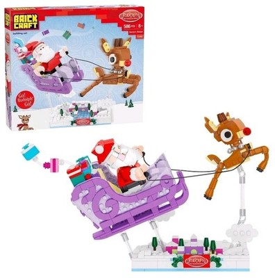 Brickcraft Rudolph the Red Nosed Reindeer Santa s Sleigh Brick Building Kit New