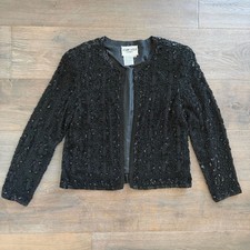 Vintage 90s Handmade Silk Beaded Jacket Size M Sequin Evening Jacket, Mob Wife,