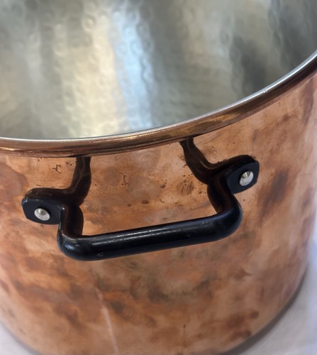 Suppentopf aus gehämmertem Kupfer 7 3/4” x 10” (10 Quart?) Deckeldose gefüttert sauber schön - Bild 10 von 11