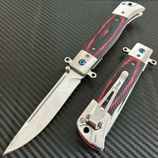 "Navaja de bolsillo plegable de hoja abierta con rodamiento de bolas EDC táctica militar de madera de 9"""