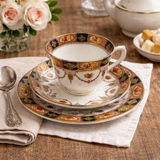 Vintage Imari Style Tea Trio Cup Saucer Tea Plate Brown Blue Green Gold Gilt