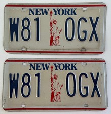 1986 New York License Plate PAIR Liberty Base 40 Years Old Used until 2001