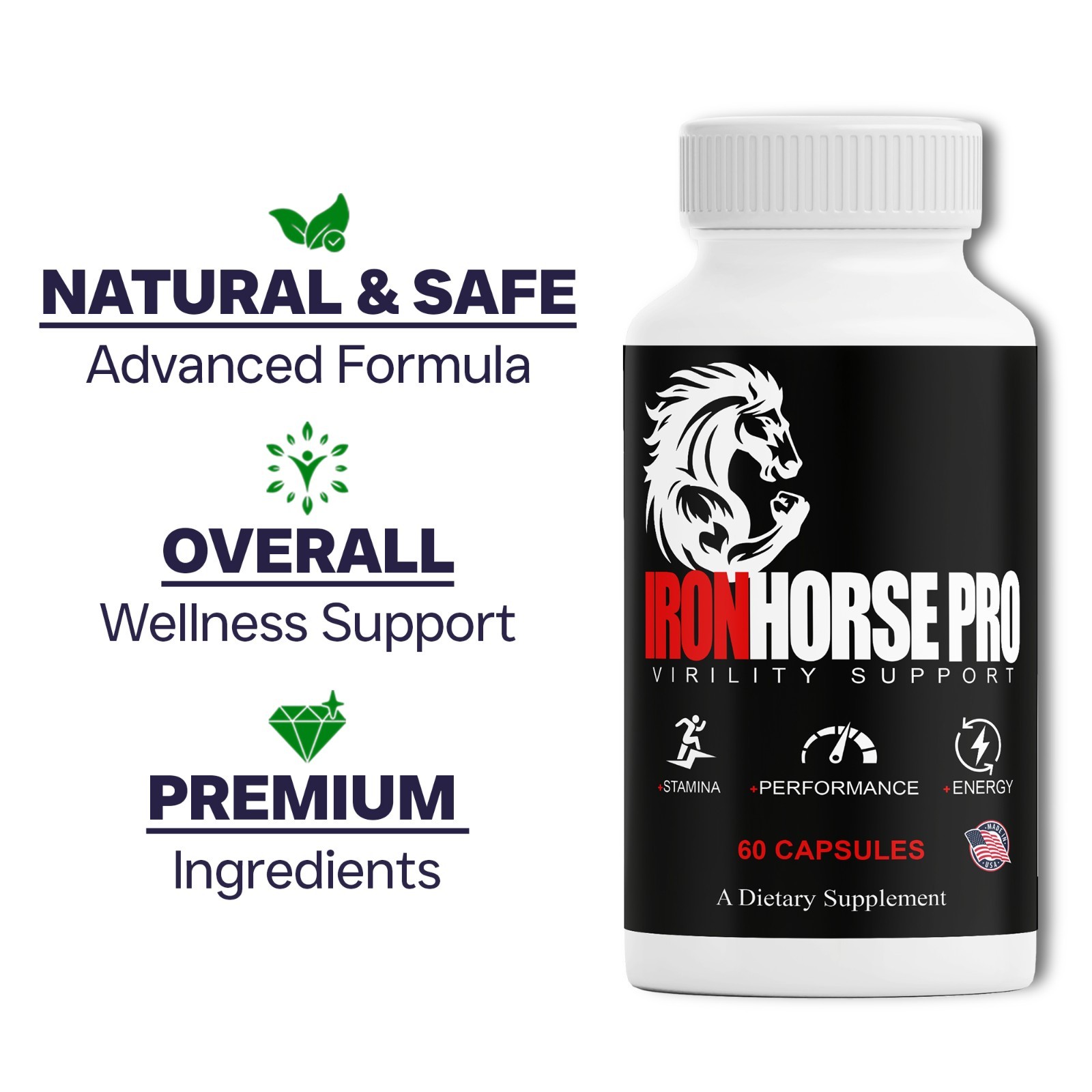 (5 Pack) Iron Horse Supplement, IronHorse Pills for Men, Male Health Support