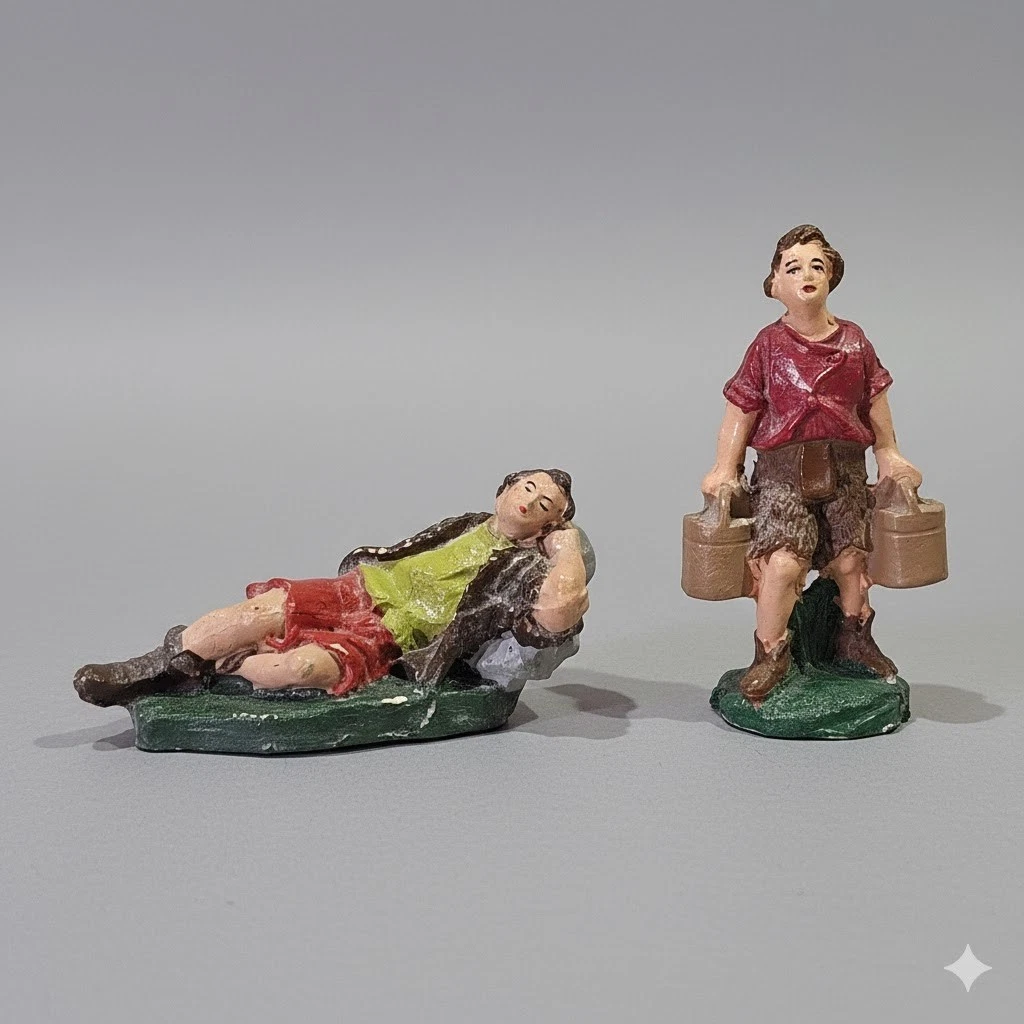 Rara Figurine De Crèche Confalonieri Chialu' / Chialù Homme Avec Enfant