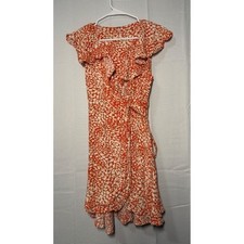 Free People Wrap Dress Orange White Abstract Ruffle Mini Boho Summer XS